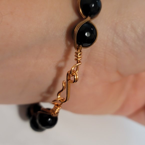 Handmade Wire Wrapped Black Faceted Bead Bracelet - Picture 3 of 6